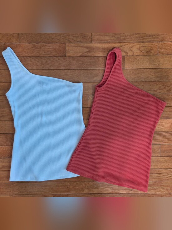 INC International Concepts Tops - 2 Pack - Ribbed One-Shoulder Tank Top - White & Orange 🤍🧡